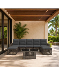 Set Divano da Giardino 8 pz Grigio e Grigio Scuro polyrattan
