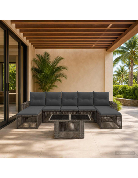 Set Divano da Giardino 8 pz Grigio e Grigio Scuro polyrattan