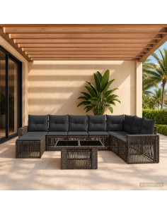 Set Divano da Giardino 9 pz Grigio e Grigio Scuro polyrattan