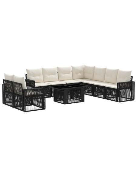 Set Divano da Giardino 10 pz Nero e Bianco Crema polyrattan