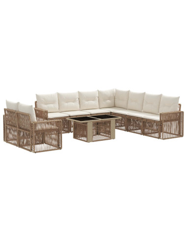 Set Divano da Giardino 10 pz Beige e Bianco Crema polyrattan