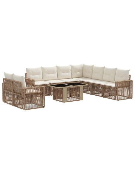 Set Divano da Giardino 10 pz Beige e Bianco Crema polyrattan