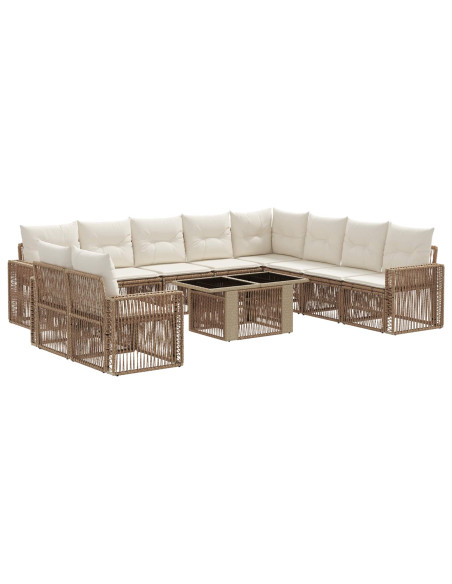 Set Divano da Giardino 11 pz Beige e Bianco Crema polyrattan