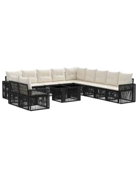 Set Divano da Giardino 12 pz Nero e Bianco Crema polyrattan