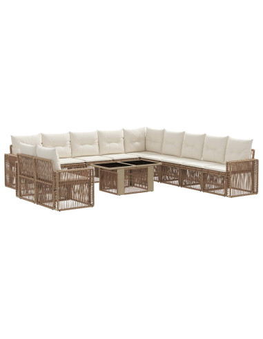 Set Divano da Giardino 12 pz Beige e Bianco Crema polyrattan