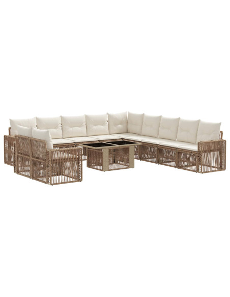 Set Divano da Giardino 12 pz Beige e Bianco Crema polyrattan
