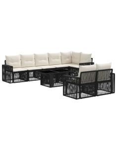 Set Divano da Giardino 9 pz Nero e Bianco Crema polyrattan 2