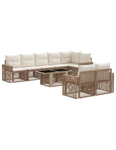 Set Divano da Giardino 9 pz Beige e Bianco Crema polyrattan