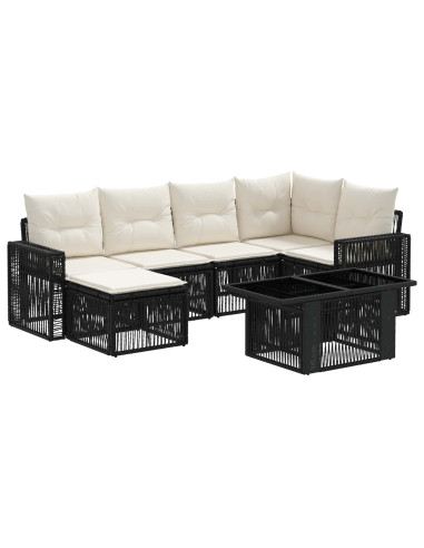 Set Divano da Giardino 7 pz Nero e Bianco Crema polyrattan