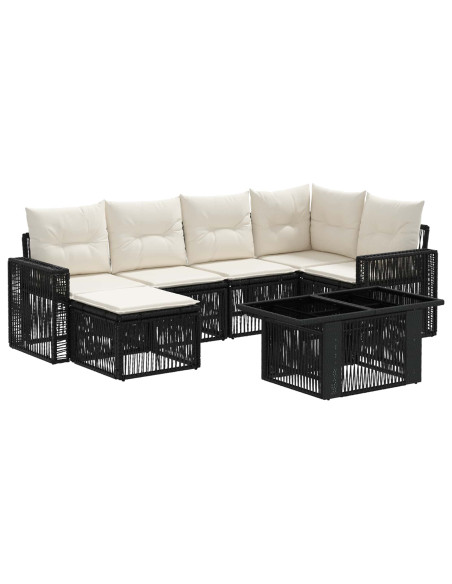 Set Divano da Giardino 7 pz Nero e Bianco Crema polyrattan