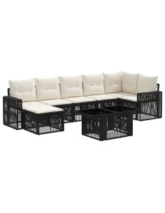 Set Divano da Giardino 8 pz Nero e Bianco Crema polyrattan 2