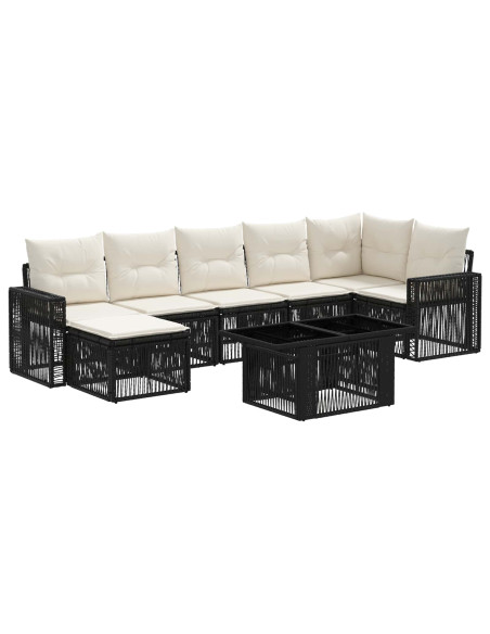 Set Divano da Giardino 8 pz Nero e Bianco Crema polyrattan