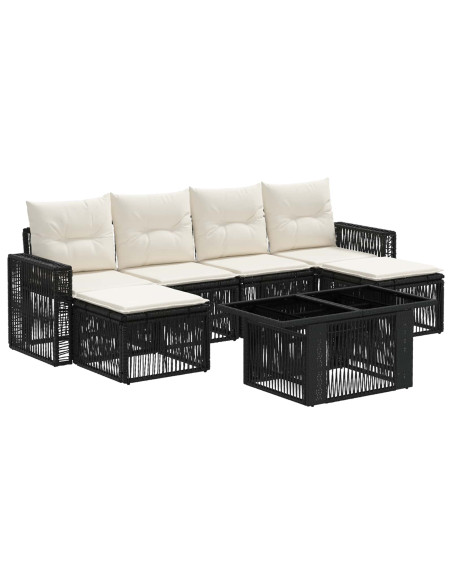 Set Divano da Giardino 7 pz Nero e Bianco Crema polyrattan