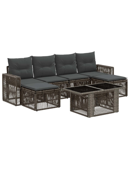 Set Divano da Giardino 7 pz Grigio e Grigio Scuro polyrattan