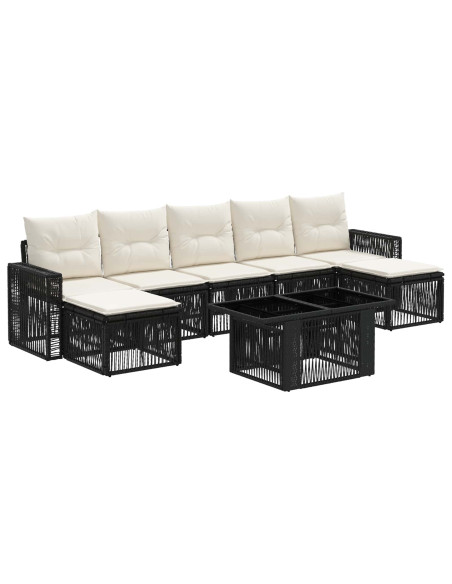 Set Divano da Giardino 8 pz Nero e Bianco Crema polyrattan