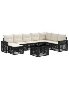 Set Divano da Giardino 9 pz Nero e Bianco Crema polyrattan 2