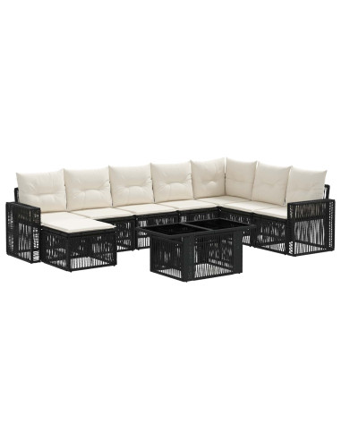 Set Divano da Giardino 9 pz Nero e Bianco Crema polyrattan