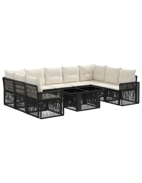 Set Divano da Giardino 10 pz Nero e Bianco Crema polyrattan