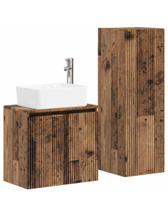 Set di mobili per il bagno 2 pz Legno antico 33 x 34,5 x 100 cm 2