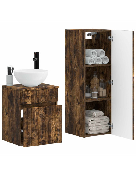 Set di mobili per il bagno 2 pz Rovere Fumo 33 x 34,5 x 100 cm