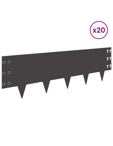 Bordura per Prato 20 pz 100 x 30 cm Acciaio Nero