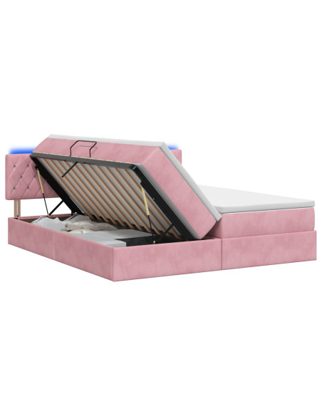 Letto con contenitore LED e materasso Rosa 200 x 200 cm Velluto