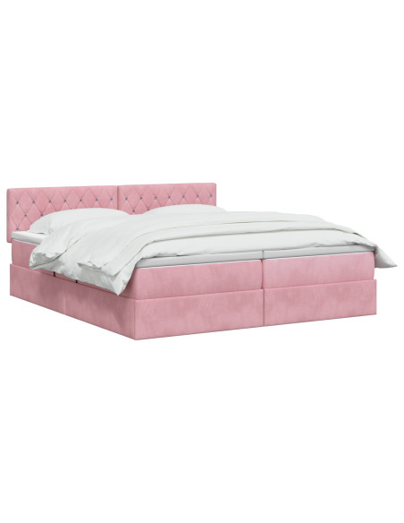 Letto con contenitore LED e materasso Rosa 200 x 200 cm Velluto