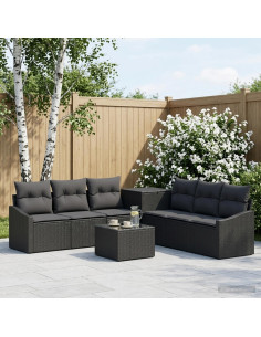 Set di divani 8 pz Nero Rattan sintetico e Acciaio