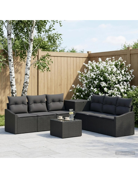 Set di divani 8 pz Nero Rattan sintetico e Acciaio