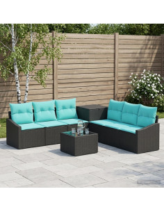 Set di divani 8 pz Nero e Blu Rattan sintetico e Acciaio
