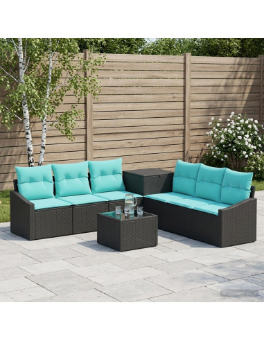 Set di divani 8 pz Nero e Blu Rattan sintetico e Acciaio