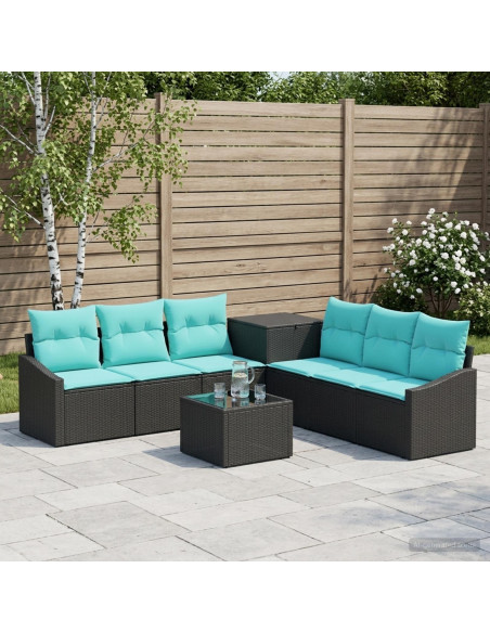 Set di divani 8 pz Nero e Blu Rattan sintetico e Acciaio