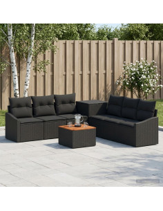 Set di divani 8 pz Nero Rattan sintetico e Acciaio