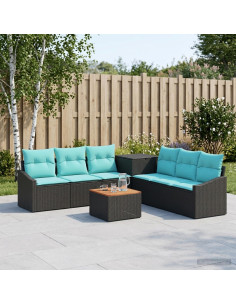 Set di divani 8 pz Nero e Blu Rattan sintetico e Acciaio