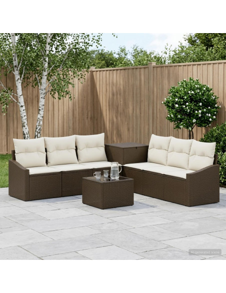 Set di divani 8 pz Marrone e Bianco Crema
