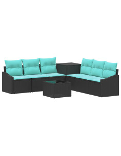Set di divani 8 pz Nero e Blu Rattan sintetico e Acciaio 2