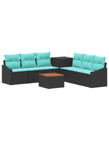 Set di divani 8 pz Nero e Blu Rattan sintetico e Acciaio