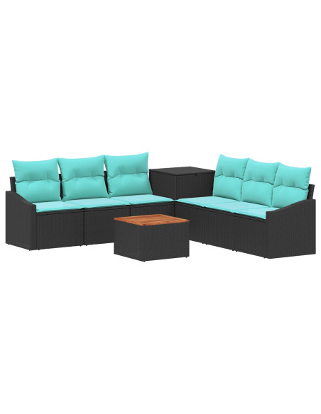 Set di divani 8 pz Nero e Blu Rattan sintetico e Acciaio