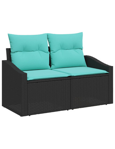 Set di divani 8 pz Nero e Blu Rattan sintetico e Acciaio