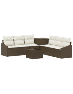 Set di divani 8 pz Marrone e Bianco Crema 2