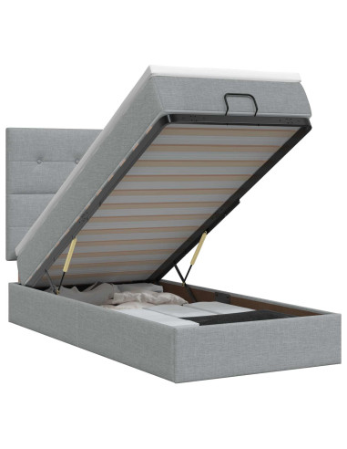 Letto ottomano con materasso Grigio Chiaro 90 x 200 cm Tessuto
