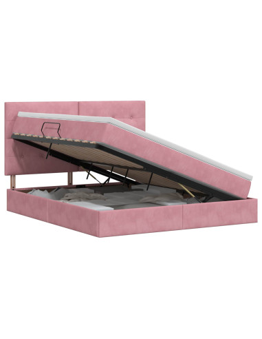 Letto con contenitore e materasso Rosa 160 x 200 cm Velluto