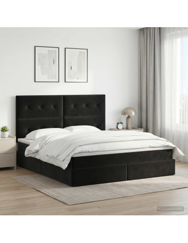 Letto con contenitore e materasso Nero 180 x 200 cm Velluto
