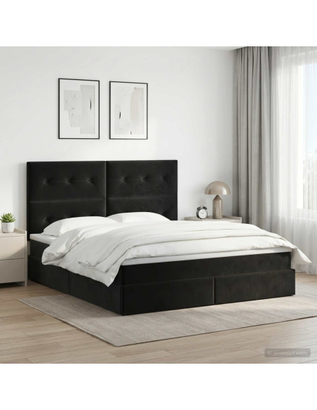 Letto con contenitore e materasso Nero 180 x 200 cm Velluto