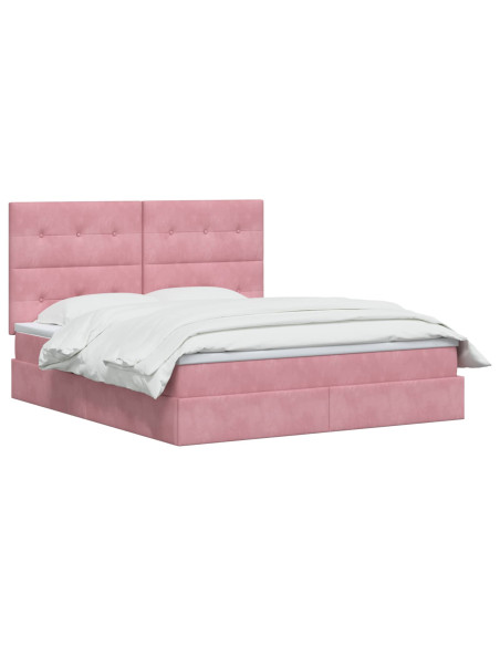Letto con contenitore e materasso Rosa 180 x 200 cm Velluto