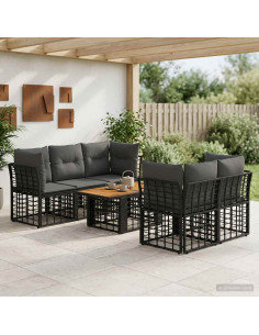 Set Divano da Giardino 6 pz Nero e Grigio scuro polyrattan