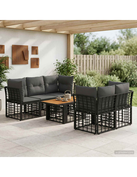 Set Divano da Giardino 6 pz Nero e Grigio scuro polyrattan