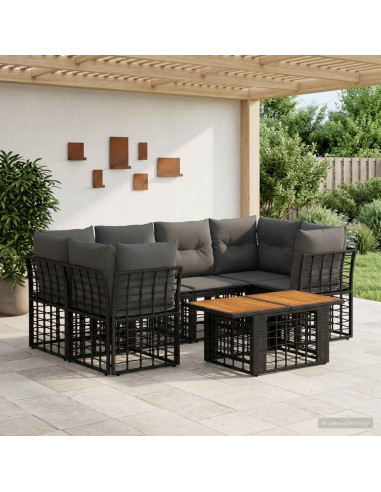 Set Divano da Giardino 7 pz Nero e Grigio scuro polyrattan