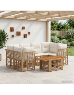 Set Divano da Giardino 7 pz Naturale e Bianco Crema polyrattan