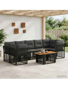 Set Divano da Giardino 8 pz Nero e Grigio scuro polyrattan